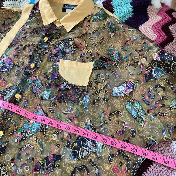 Vtg Caravaggio Linen Shirt Womens Sheer Mixed Material Funky Art to Wear Italy - Picture 3 of 6